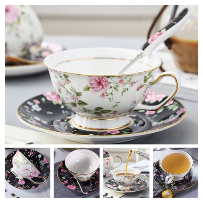 Europe Bone China Coffee Cup Saucer Spoon Set 200Ml Luxury Ceramic Mug Top-Grade Porcelain Tea Cup Cafe Teaware Party Drinkware