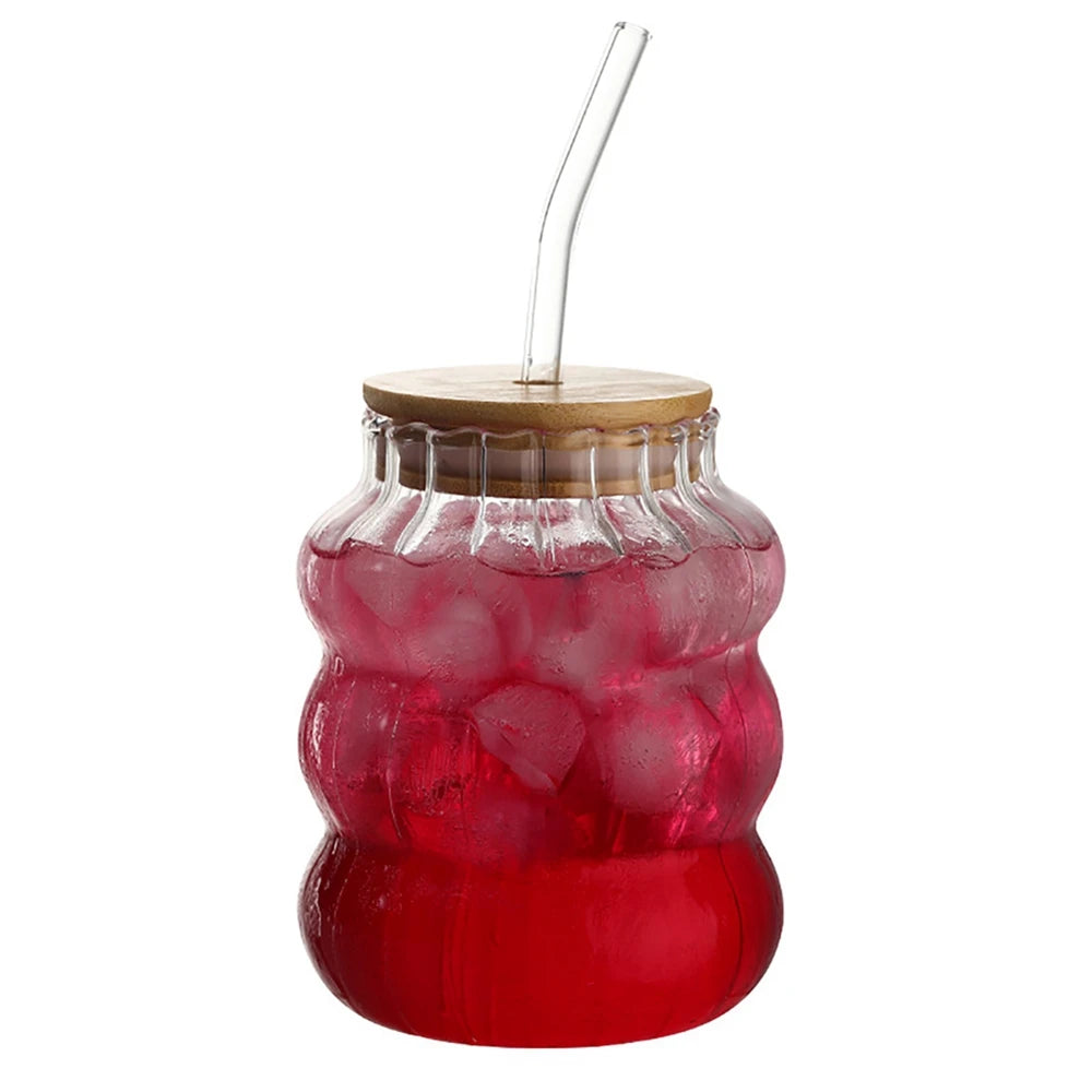 350/500/550/750ML Drinking Glasses Can Shaped Glass Cups with Bamboo Lids and Glass Straws for Beer Iced Coffee Wine Cocktail