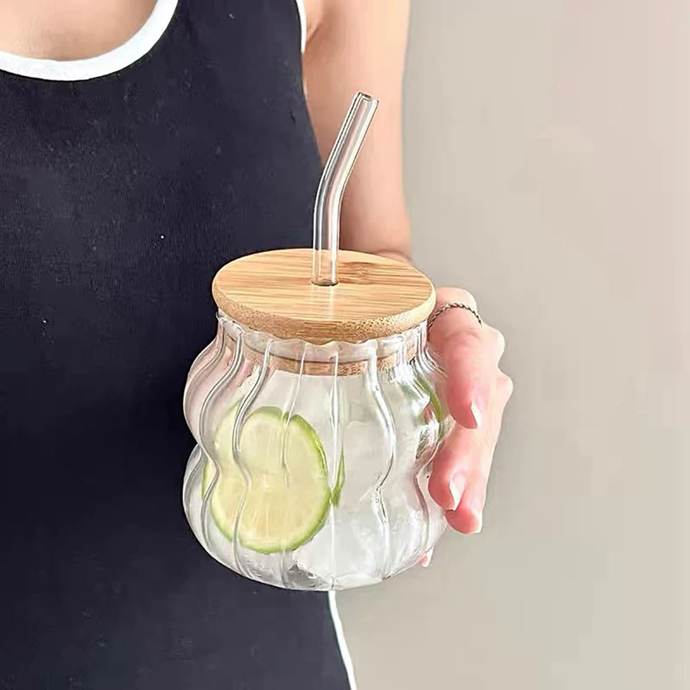 350/500/550/750ML Drinking Glasses Can Shaped Glass Cups with Bamboo Lids and Glass Straws for Beer Iced Coffee Wine Cocktail