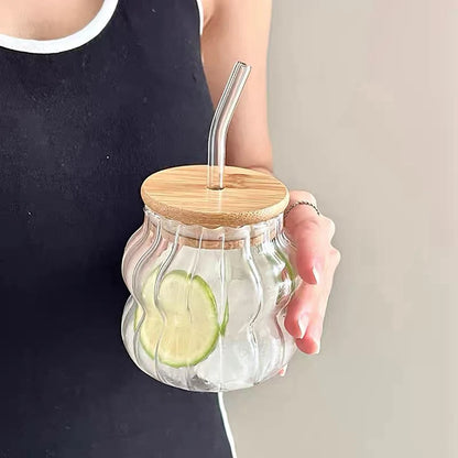 350/500/550/750ML Drinking Glasses Can Shaped Glass Cups with Bamboo Lids and Glass Straws for Beer Iced Coffee Wine Cocktail