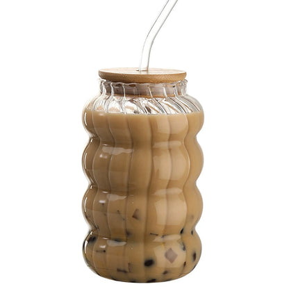 350/500/550/750ML Drinking Glasses Can Shaped Glass Cups with Bamboo Lids and Glass Straws for Beer Iced Coffee Wine Cocktail