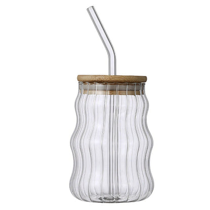 350/500/550/750ML Drinking Glasses Can Shaped Glass Cups with Bamboo Lids and Glass Straws for Beer Iced Coffee Wine Cocktail