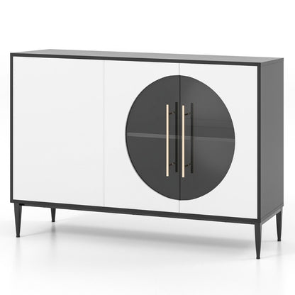 Mobile Credenza Con Anta in Vetro Temperato Gambe in Metallo, Credenza Da Cucina Moderna per Soggiorno Bianco