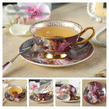 Europe Bone China Coffee Cup Saucer Spoon Set 200Ml Luxury Ceramic Mug Top-Grade Porcelain Tea Cup Cafe Teaware Party Drinkware