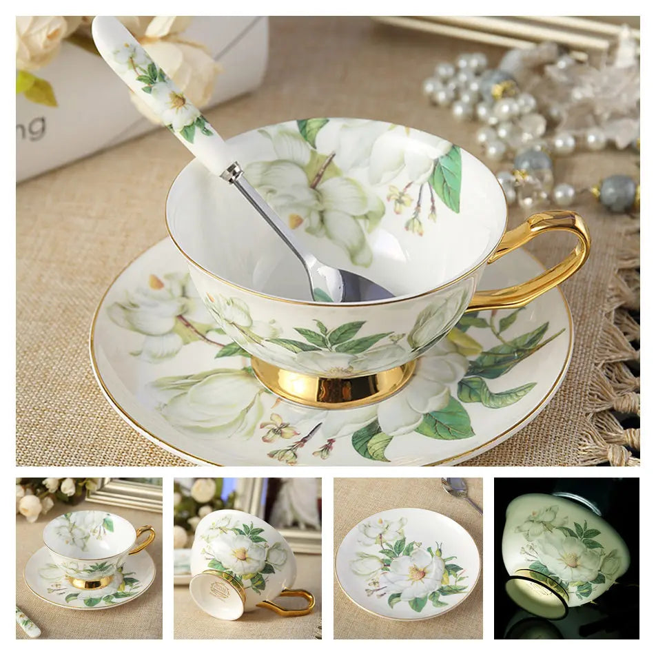 Europe Bone China Coffee Cup Saucer Spoon Set 200Ml Luxury Ceramic Mug Top-Grade Porcelain Tea Cup Cafe Teaware Party Drinkware