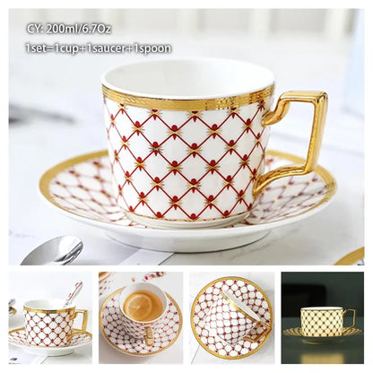 Europe Bone China Coffee Cup Saucer Spoon Set 200Ml Luxury Ceramic Mug Top-Grade Porcelain Tea Cup Cafe Teaware Party Drinkware