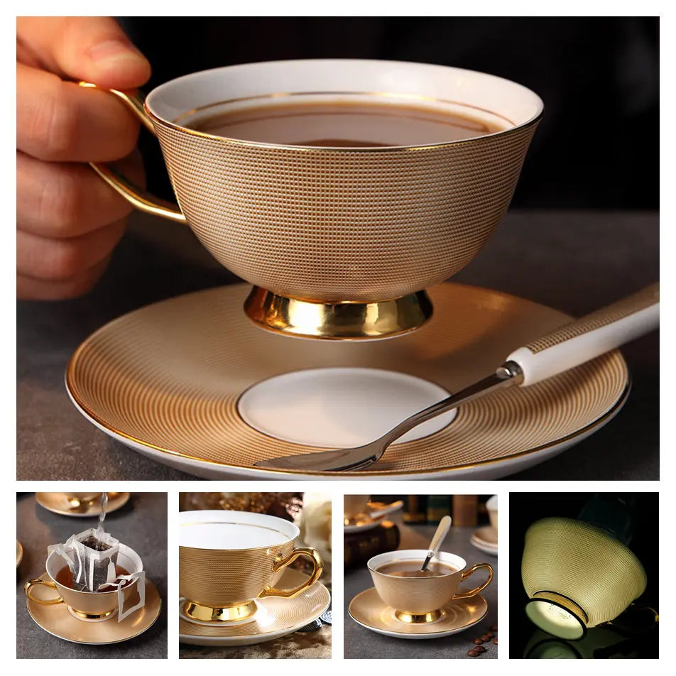 Europe Bone China Coffee Cup Saucer Spoon Set 200Ml Luxury Ceramic Mug Top-Grade Porcelain Tea Cup Cafe Teaware Party Drinkware