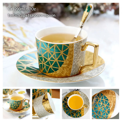 Europe Bone China Coffee Cup Saucer Spoon Set 200Ml Luxury Ceramic Mug Top-Grade Porcelain Tea Cup Cafe Teaware Party Drinkware