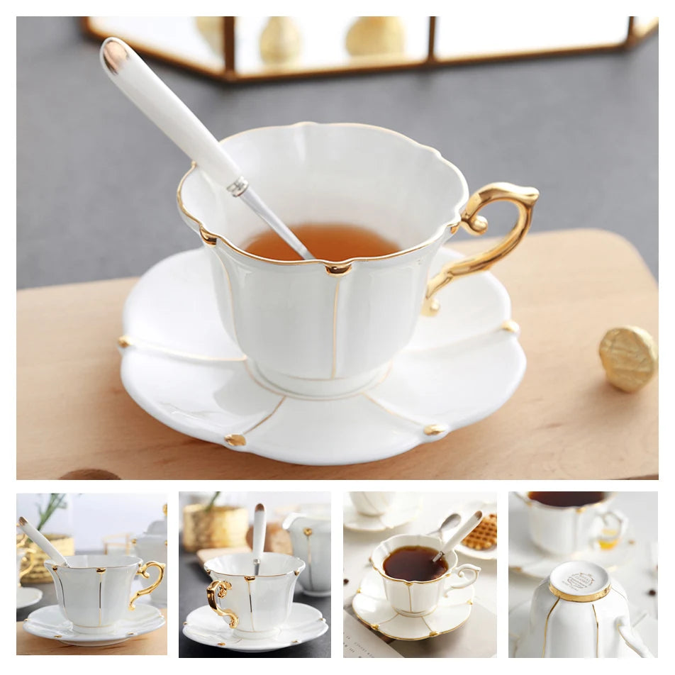 Europe Bone China Coffee Cup Saucer Spoon Set 200Ml Luxury Ceramic Mug Top-Grade Porcelain Tea Cup Cafe Teaware Party Drinkware