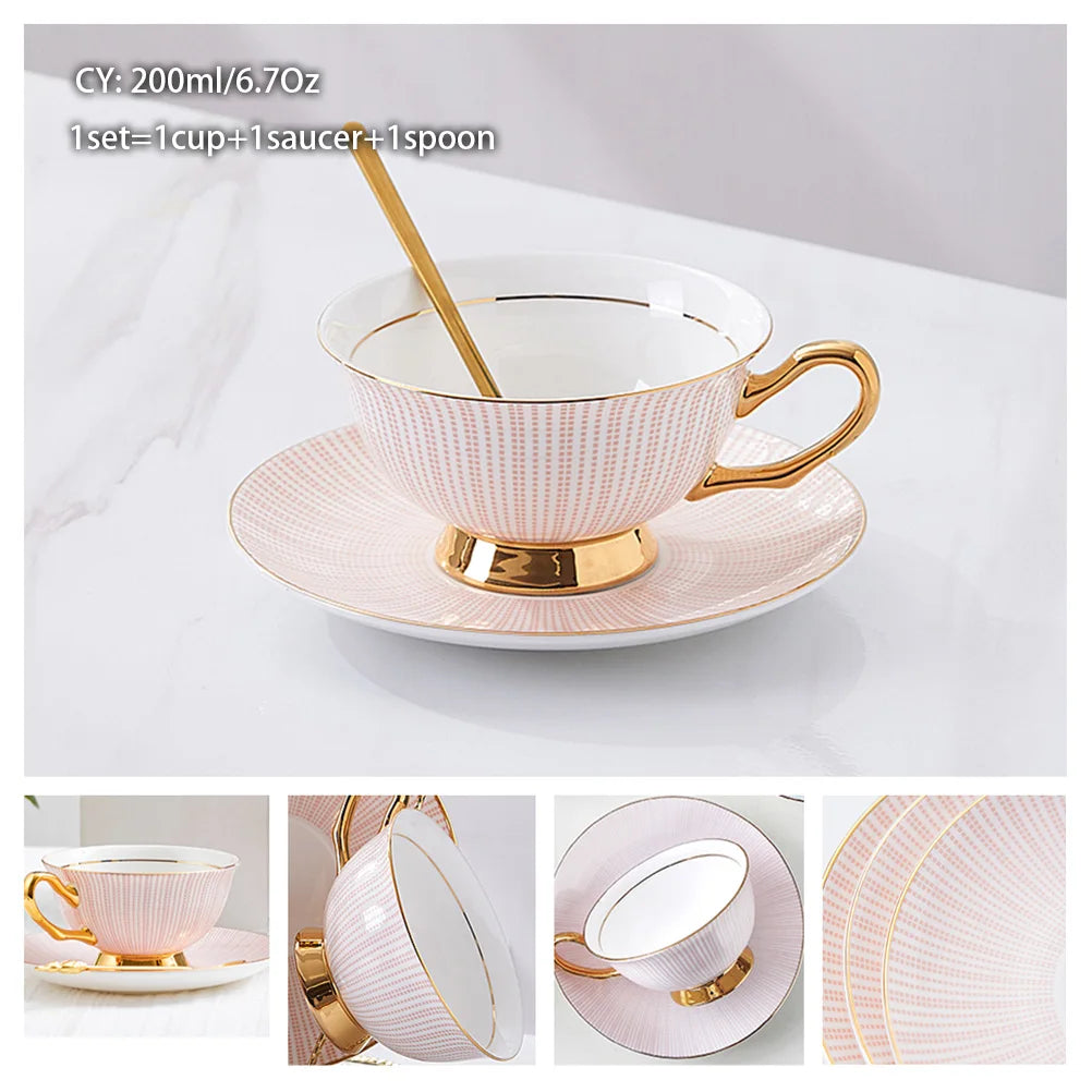 Europe Bone China Coffee Cup Saucer Spoon Set 200Ml Luxury Ceramic Mug Top-Grade Porcelain Tea Cup Cafe Teaware Party Drinkware