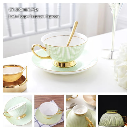 Europe Bone China Coffee Cup Saucer Spoon Set 200Ml Luxury Ceramic Mug Top-Grade Porcelain Tea Cup Cafe Teaware Party Drinkware