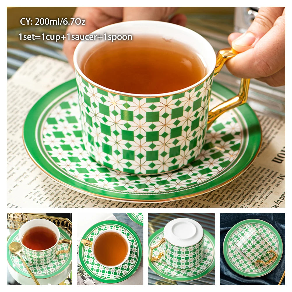 Europe Bone China Coffee Cup Saucer Spoon Set 200Ml Luxury Ceramic Mug Top-Grade Porcelain Tea Cup Cafe Teaware Party Drinkware