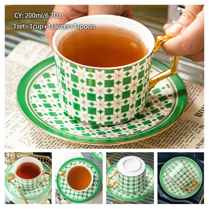 Europe Bone China Coffee Cup Saucer Spoon Set 200Ml Luxury Ceramic Mug Top-Grade Porcelain Tea Cup Cafe Teaware Party Drinkware