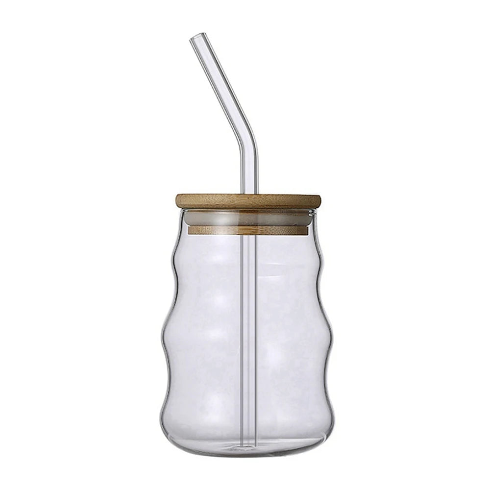 350/500/550/750ML Drinking Glasses Can Shaped Glass Cups with Bamboo Lids and Glass Straws for Beer Iced Coffee Wine Cocktail