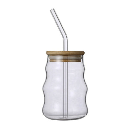 350/500/550/750ML Drinking Glasses Can Shaped Glass Cups with Bamboo Lids and Glass Straws for Beer Iced Coffee Wine Cocktail